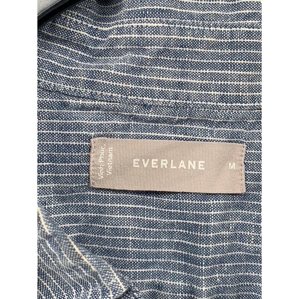 EVERLANE Men's Blue-White Micro Striped Linen Button-Up Short Sleeve Shirt SZ M - Picture 9 of 11